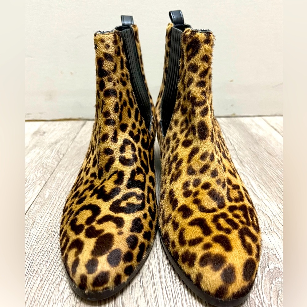J Crew Leopard Calf Hair Ankle Booties With 2” Heel Sz 5 Worn Once